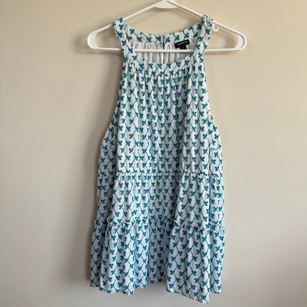 Torrid Babydoll Top Womens Plus 2X Shirt Summer Festival Boho Eyelet Lace Blue